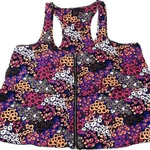 Womens Flower Pattern Razerback Zip Up Front Blouse Size Large By Material Girl